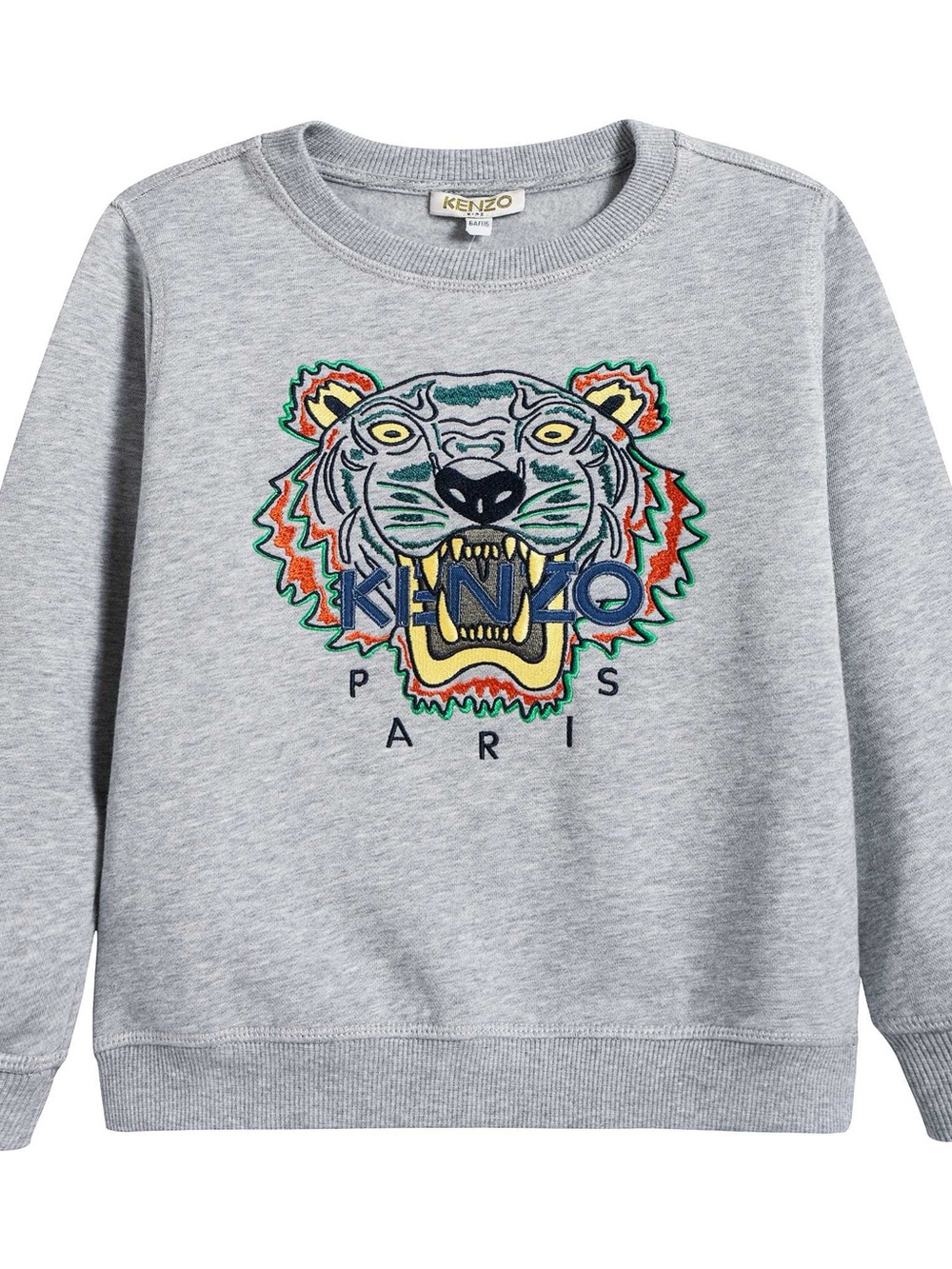 Kenzo Kids Light Grey Sweatshirt with Multicolor Tiger Embroidery